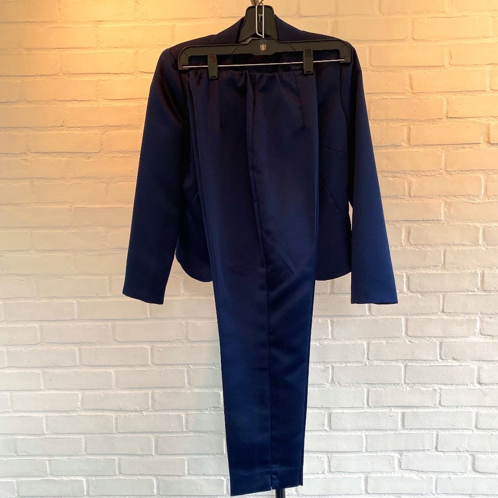 Donna Ricco Navy Blue Pantsuit Jacket and Trousers